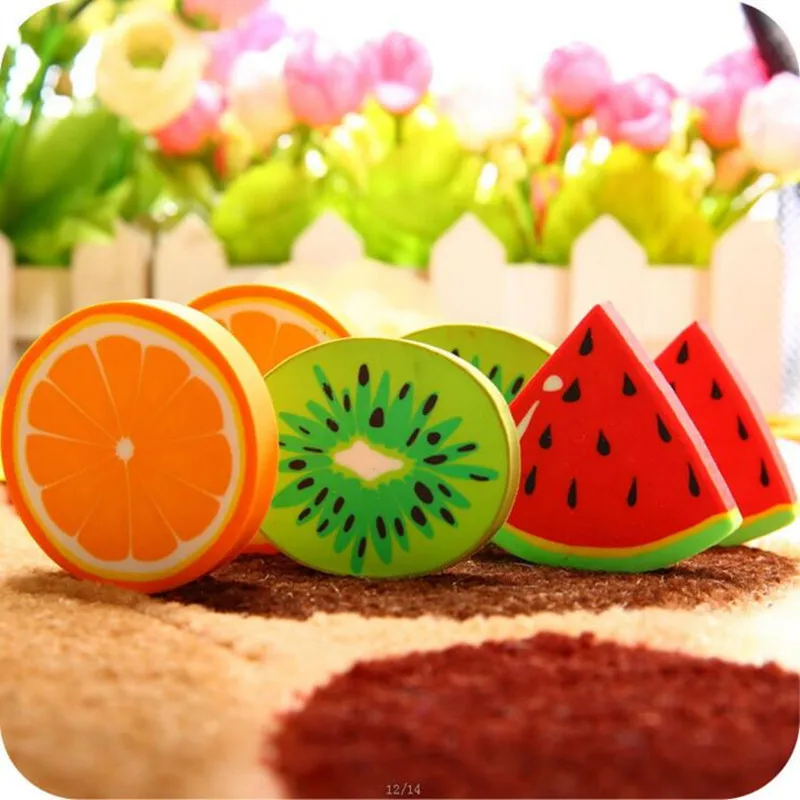 1pc/ Sweet Fruit Slice Shape Eraser Watermelon Grape Kiwi Fruit Erasers Kawaii Stationery Student Gift Office School Supply