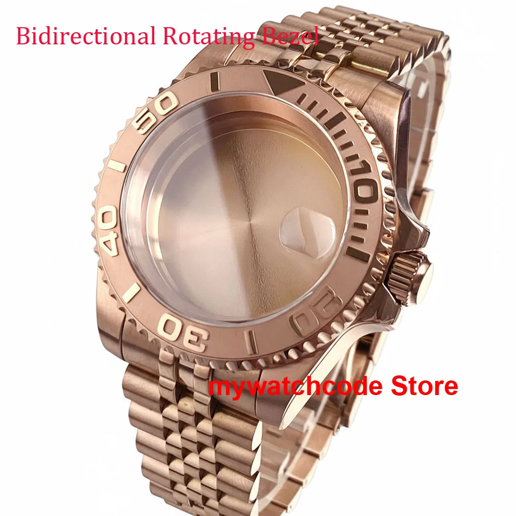 20ATM 40mm Rose Gold Watch Case Sapphire Glass for NH34 NH35 ETA 2824 PT5000 Movt 90 click Bi-directional Rotating Bezel