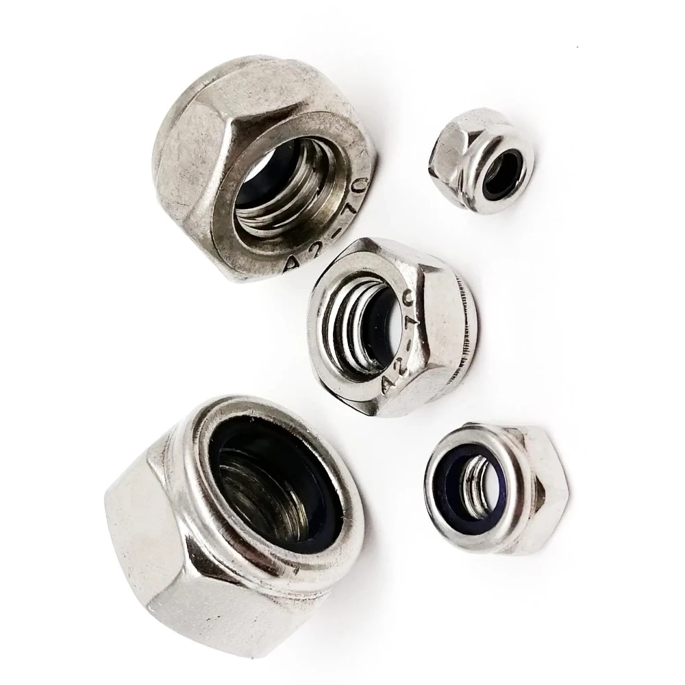200 قطعة 304 الفولاذ المقاوم للصدأ سداسية قفل المكسرات M2 M2.5 M3 M4 M5 M6 M8 النايلون مكافحة تخفيف الجوز مجموعات DIN985 7 حجم الخشب المكسرات