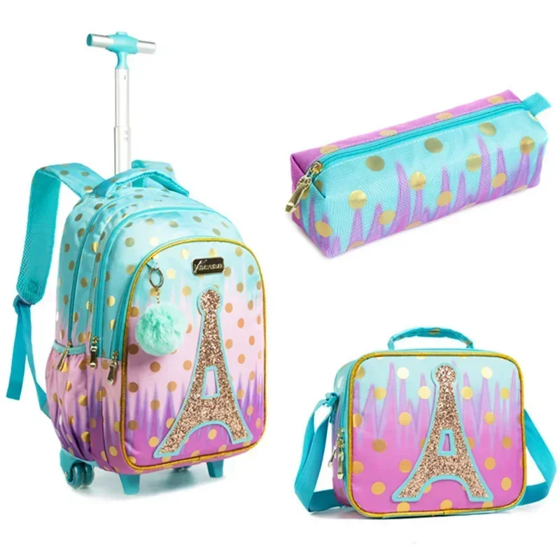 Mochila com Rodas para Crianças, Mochila Escolar com Rodas Infantis, Mochila de Canvas Meninas, Bagagem de Viagem, Sacos Trolley, Bookbag