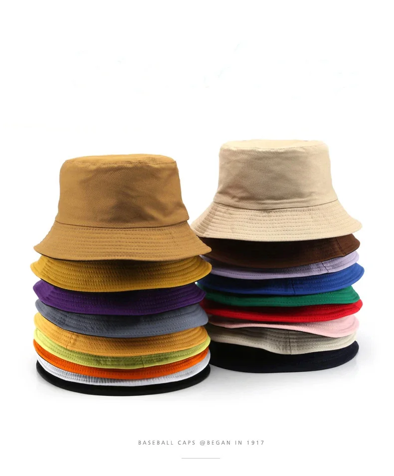 New Cotton Double-sided Wearing Cap Solid Color Bucket Hat Men Women Sun Hat Reversible Fisherman Hat Summer Panama Fishing Cap