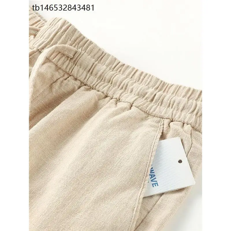 Natural Linen Cotton Straight Leg Casual Pants Breathable Loose Fit Elastic Pocket Style Comfortable Lazy Feeling Trousers