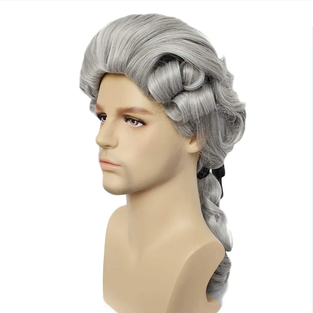 2026 Synthetic Hair Colonial Role Playing Wig Lawyer Wig Men's Long Curled Hair Wig