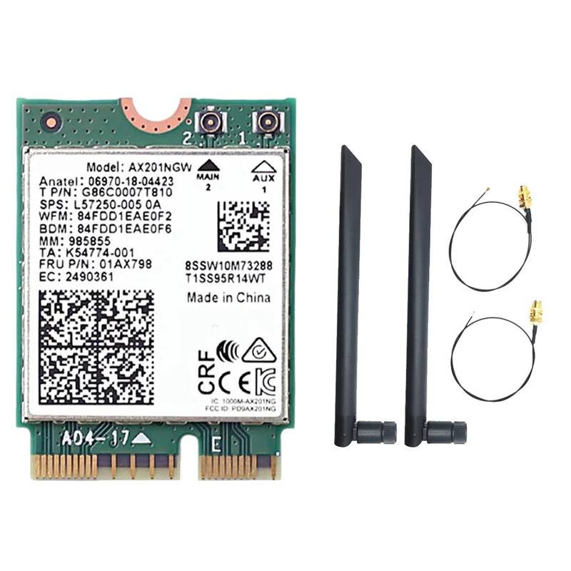 AX201NGW WiFi Card with Dual Antenna 2.4 Ghz+5Ghz WiFi 6 3000Mbps M.2 CNVio2 Bluetooth 5.1 WiFi Adapter for Win10