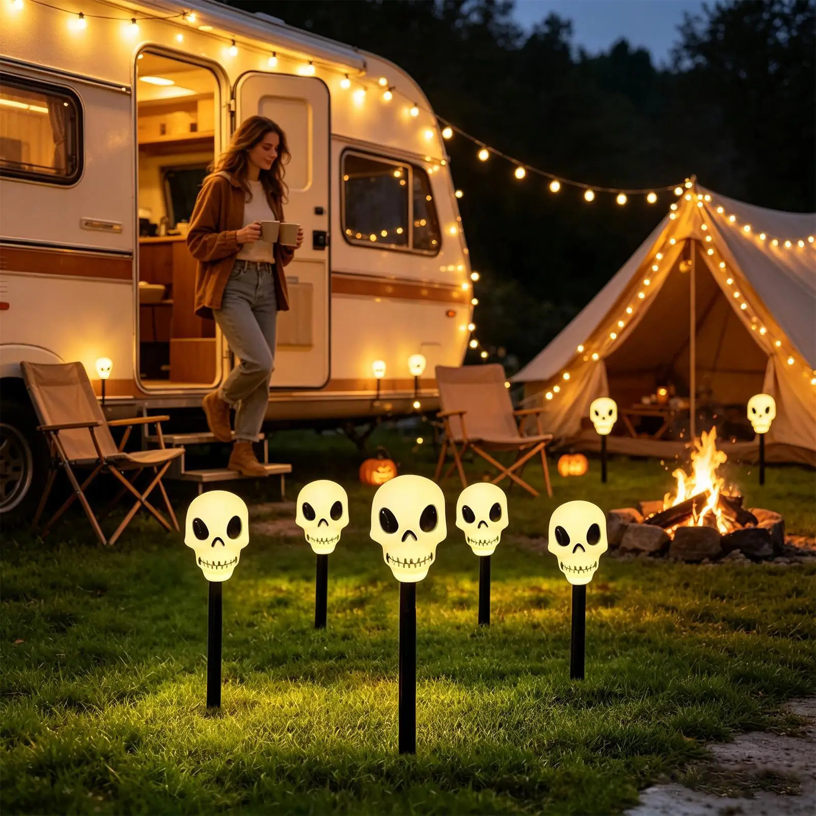 Halloween Solar Stakes 5 Pieces Waterproof Spooky Lamp Solar Skeleton Light For Lawn Balcony Outside Landscape Thanksgiving