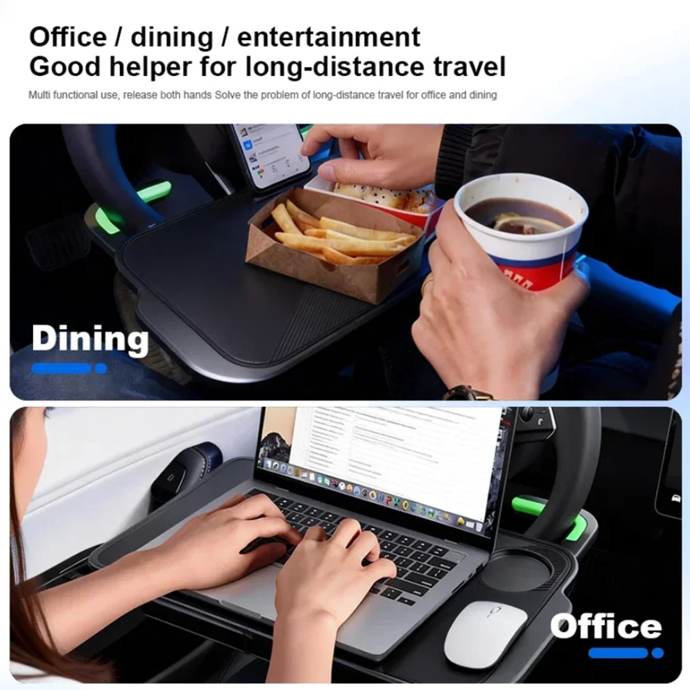 Multi Functional Steering Wheel Table Board Car Steering Wheel Desk Tray Foldable Portable Driver Workstation for Travel &Dining 3