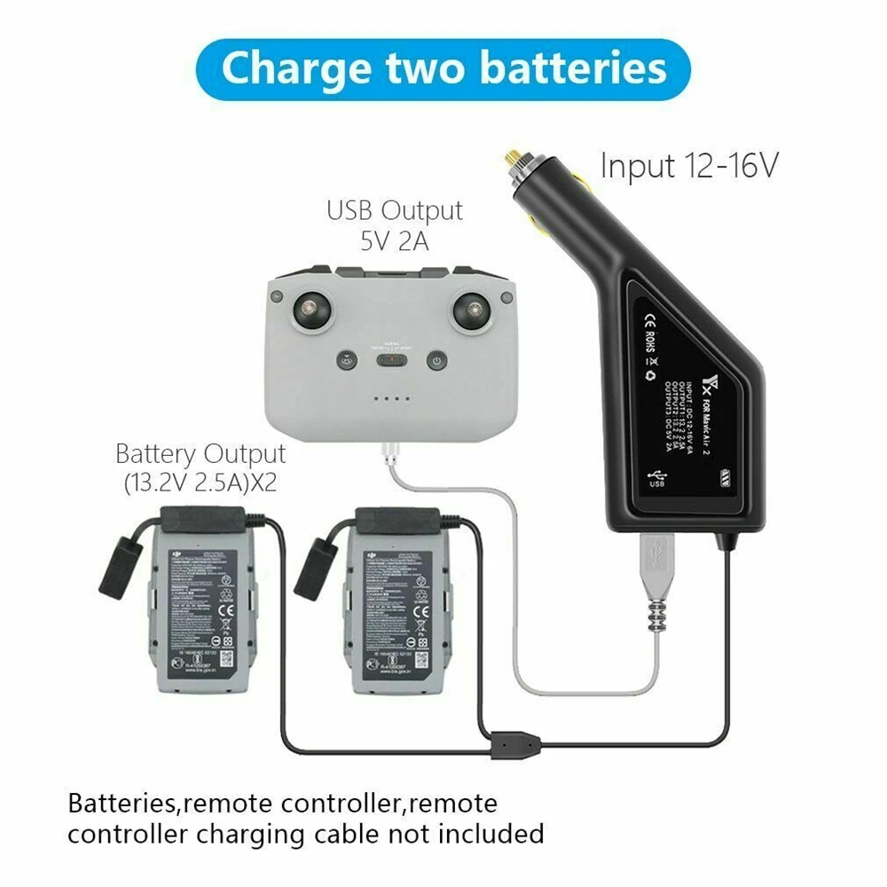 3 in 1 Mavic Car Charger Dual Battery & Controller Charging for DJI  Air 2S/DJI Mavic Air 2 view 4