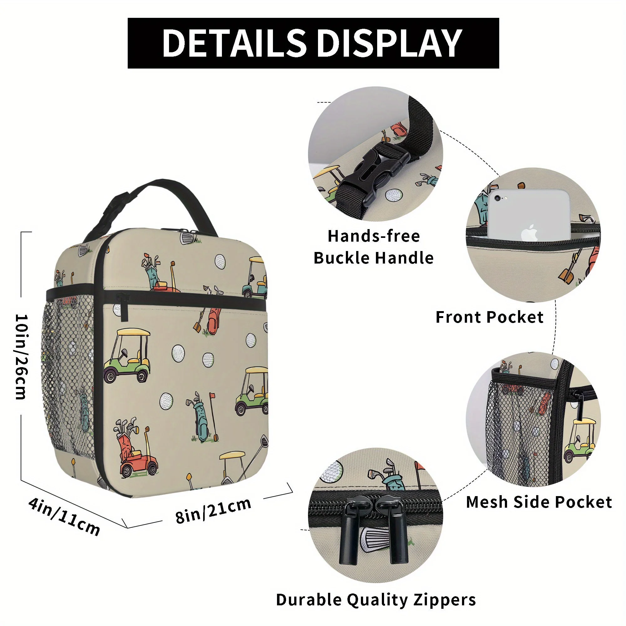 1pc a Golf-Themed Fabric Printed Thermal Bag, Designed for Insulation. This Insulated Bag Is Not Intended for Food Contact And I