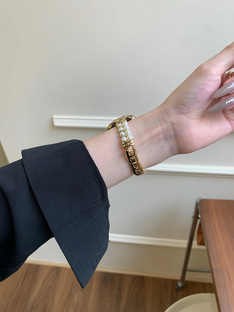 Роскошный жемчужный ремешок для iWatch Ultra 10 9 8 7 6 5 4 Глянцевый металлический браслет-ремешок для Apple Watch 40 мм 41 42 мм 44 мм 45 мм 46 мм 49 мм