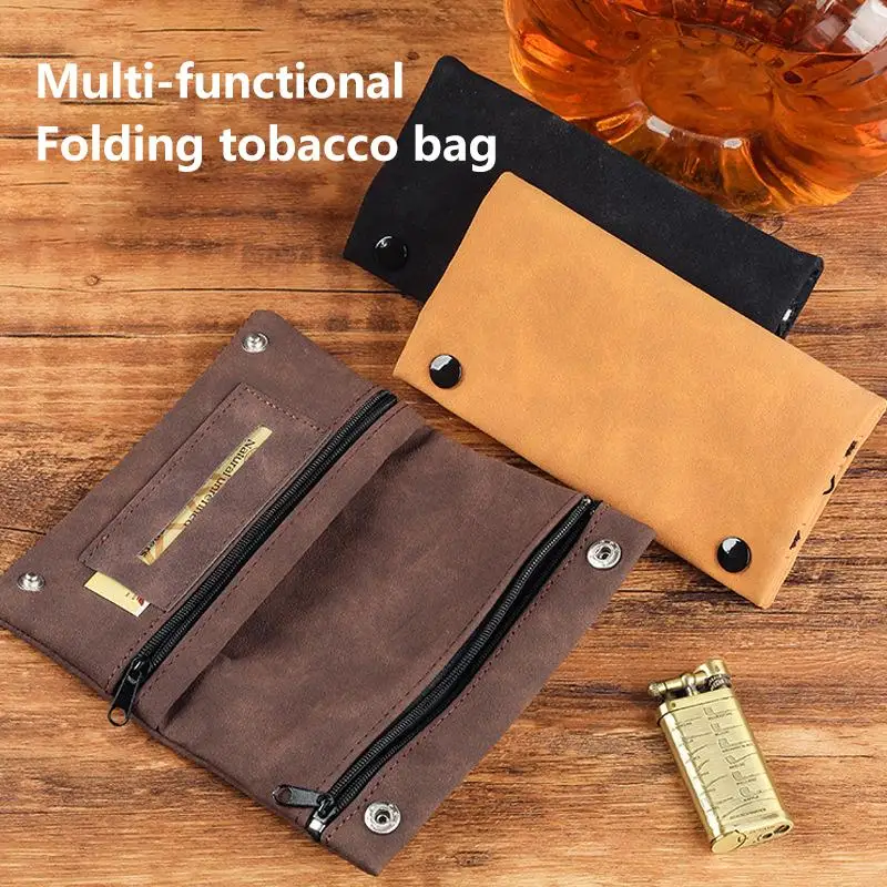 Frosted Leather Hand Cigarette Bag Foldable Storage Bag Handmade Tobacco Pouch Multifunctional Tobacco Moisturizing Bag