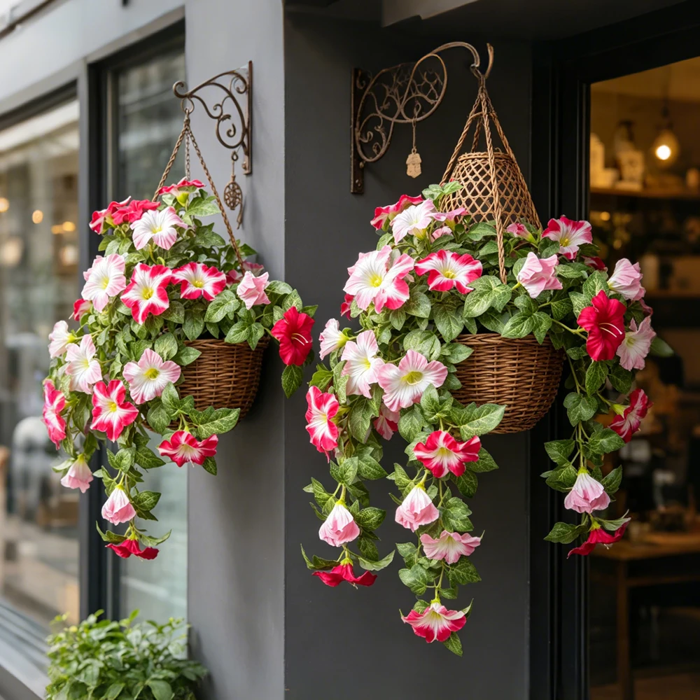40-48cm Künstliche Blumenranken, künstliche Petunienblüten, Seiden-Begonienblätter, Hängepflanze für die Heimdekoration – Detail 5
