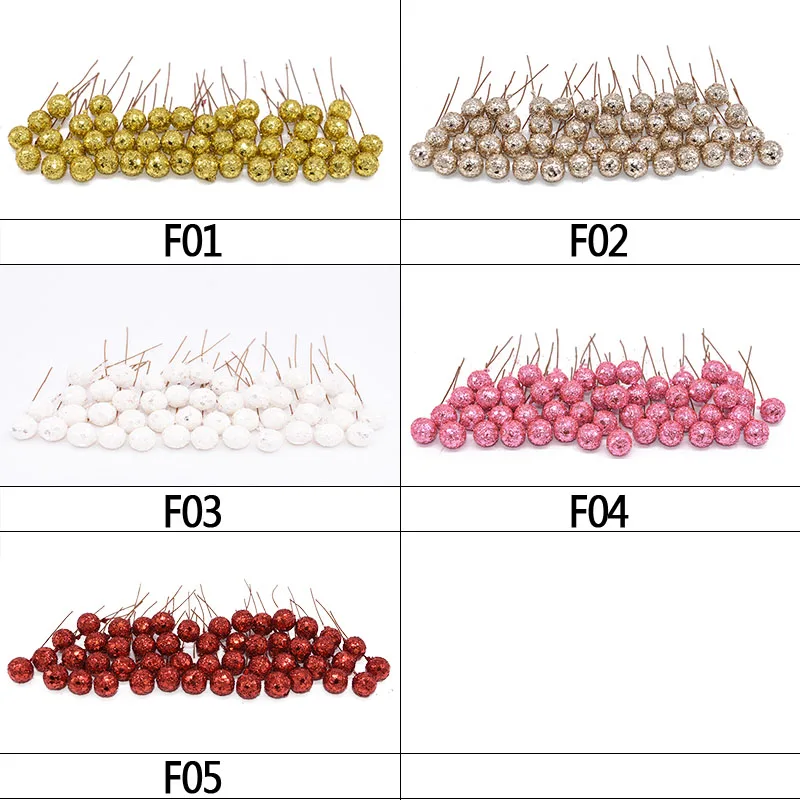 50pcs/lot Glitter Gold Fruit Christmas Artificial Berries Artificial Flowers Stamens For Wedding/Christams Party DIY Decoration