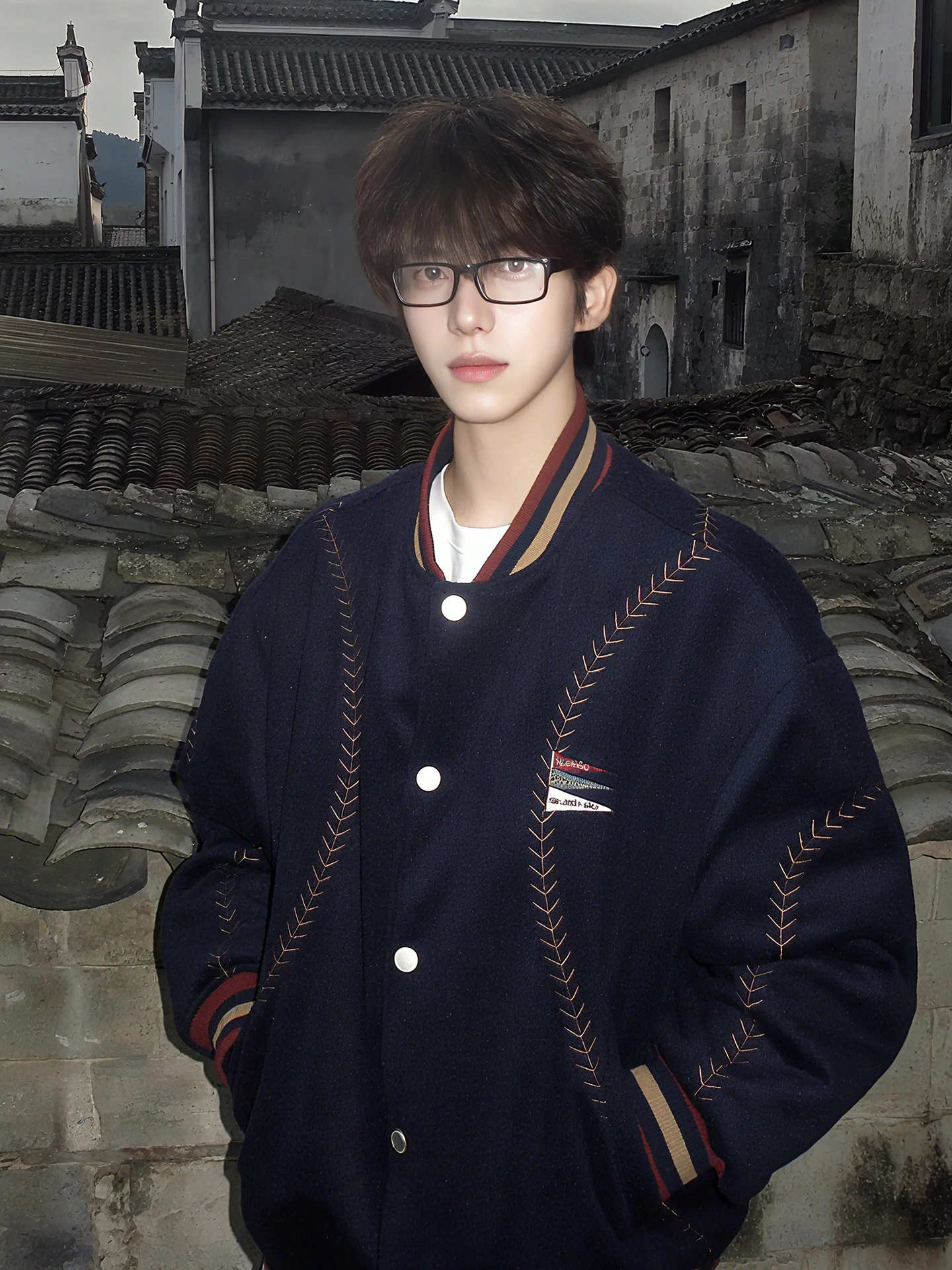 

Thiened ort Embroidered Woolen Jaet Men's Autumn Winter Baseball Sle Cotton Warm Coat Stand Fit Pure Polyester