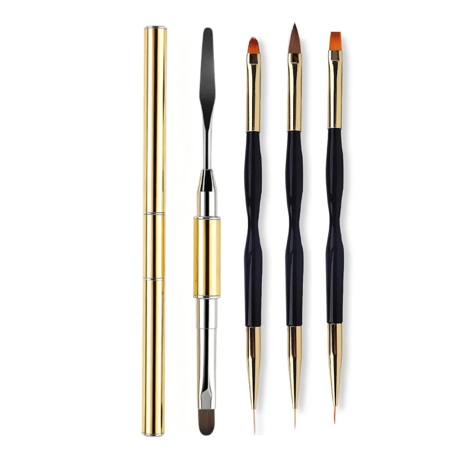 4PCS Nail Art Brush Set Dual Ended Liner Painting Poly Gel Spatula French Tip Acrylic Drawing Manicure Kit Salon Home DIY