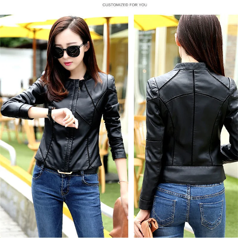 PU Leather Jacket Women's 2027 Spring Autumn New Outwear High Quality Short Slim Coat Korean Stand-UP Collar Overcoat Female Top