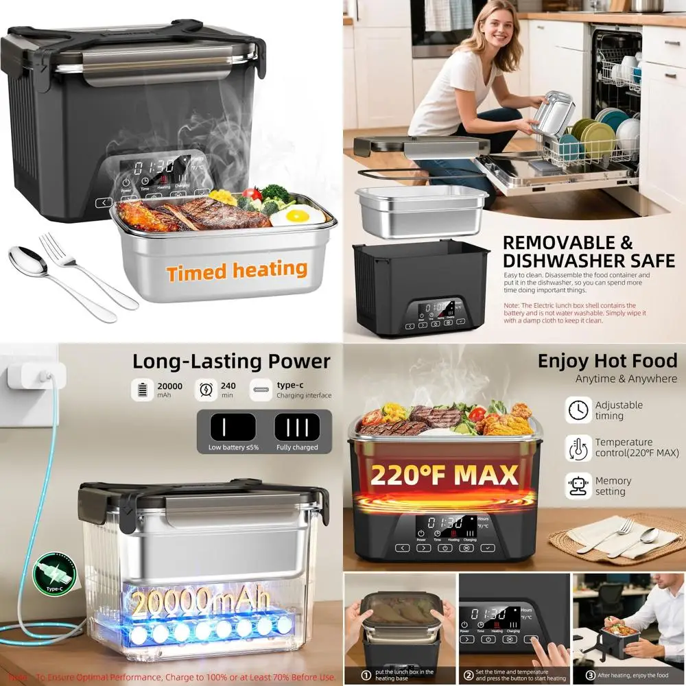 

Портативный электрический ланч-бокс — подогреватель еды с подогревом 1,2 л, аккумулятор емкостью 20 000 мАч, без BPA, для взрослых