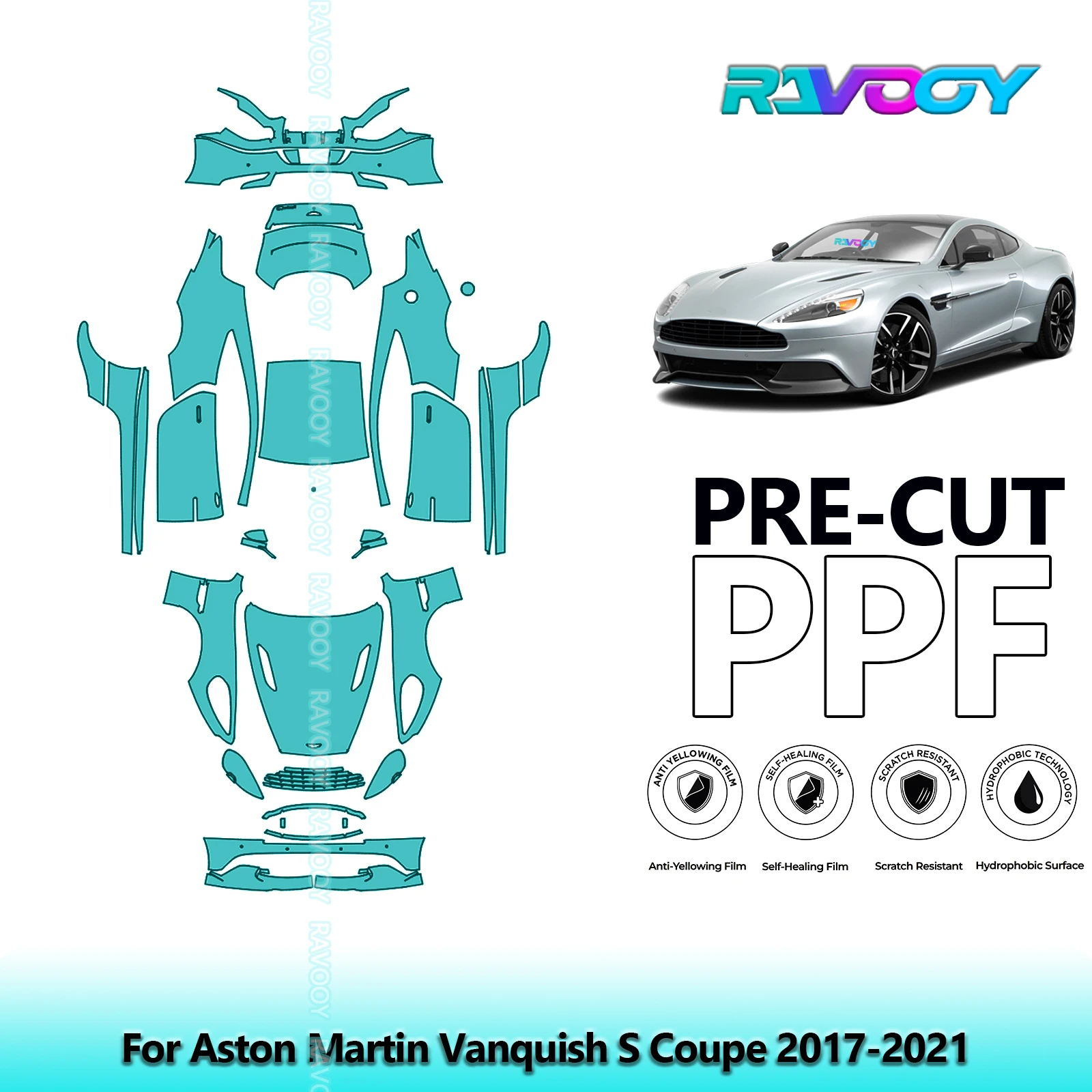RAVOOY Custom-Fit Precut TPU PPF Full Vehicle Clear Bra Stone Guard EU UK For Aston Martin Vanquish S Coupe 2017-2021