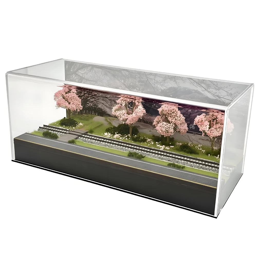 N type 1/160 Train Model Railway Scene Display Box Cherry Blossom Path in Early Spring, Sand Table Decoration Scene
