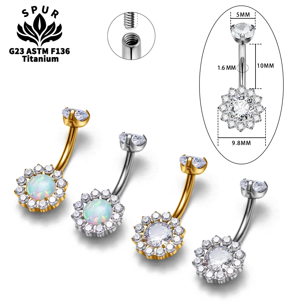 New Trendy Implant Grade G23 Titanium Navel Piercing 14G Cubic Zircon Opal Inaly Belly Button Ring Women Body Jewelry