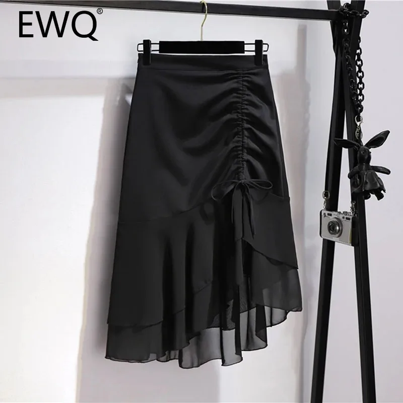 

EWQ Casual Lace-up Drawstring Irregular Mesh Skirt Women Fashion Solid Versatile High Waist Mermaid Skirts 2024 New 27X562