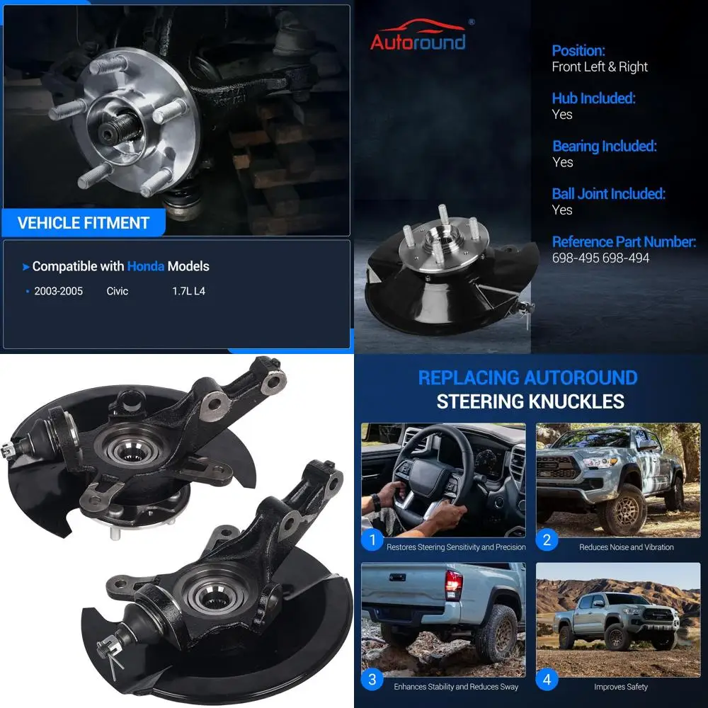 

Автомобильный передний левый и правый поворотный кулак и ступица подшипника колеса в сборе, совместимый с Honda Civic 2003 2004 2005 1,7 л L4, Rep