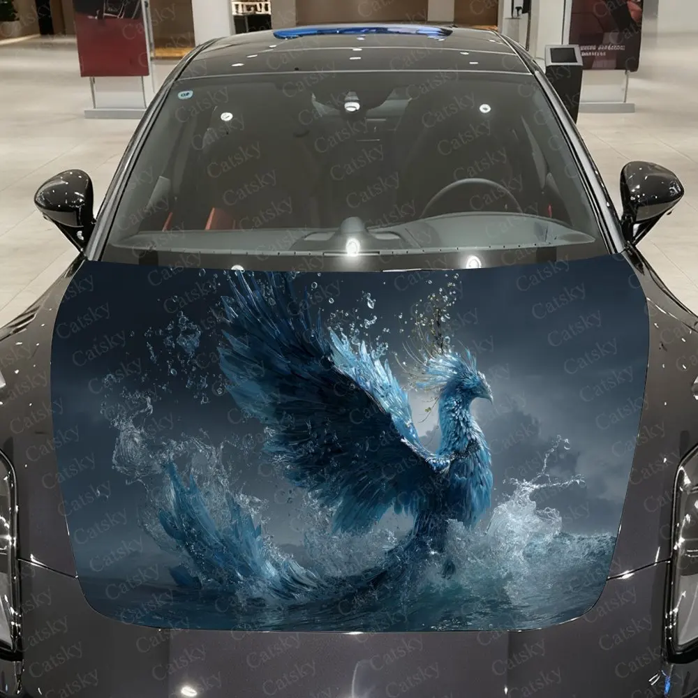 

Surge Wave Ice Phoenix Sea Car Vinyl Wrap, PVC Waterproof Car Hood Sticker, Self-Adhesive Scratch-Resistant Stickers