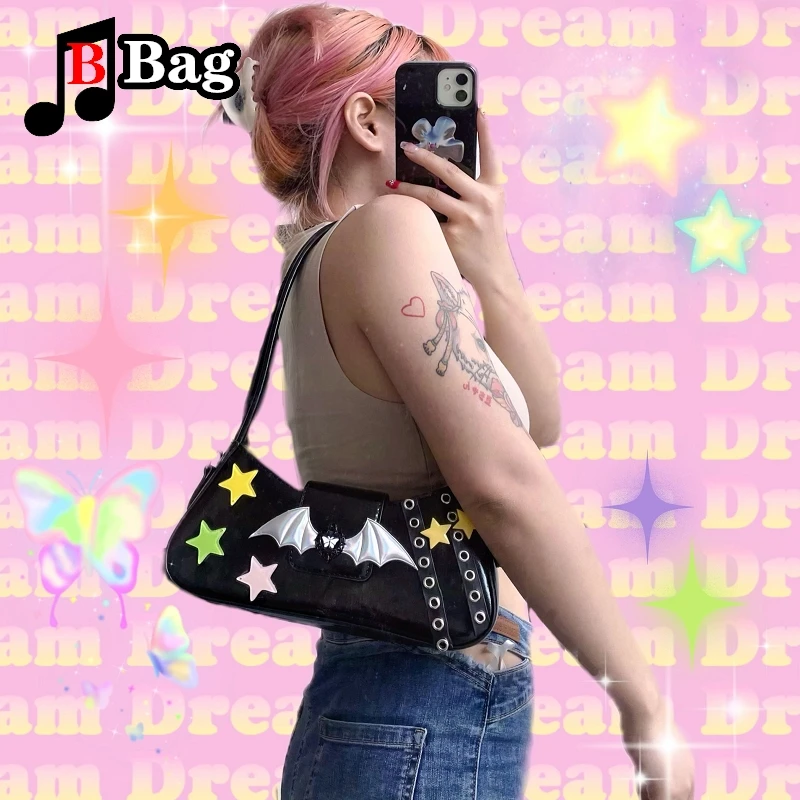 Bat Wing Versatile Bag Fashion Dark Tote Crossbody One Shoulder Underarm Handbag Spicy Girl y2k Harajuku woman