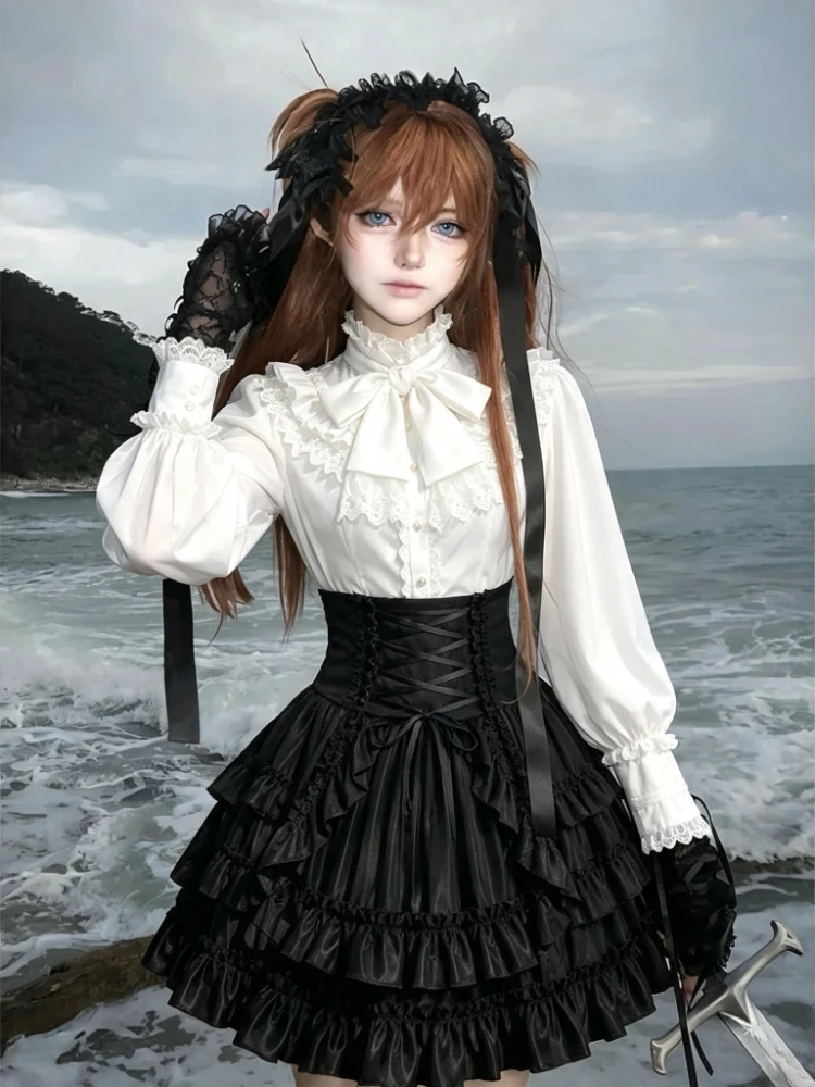 2026 Classic French Court Two Piece Set Women Elegant Ruffle Blouse Mini Skirt Retro Autumn Evening Wedding Party Casual Wear