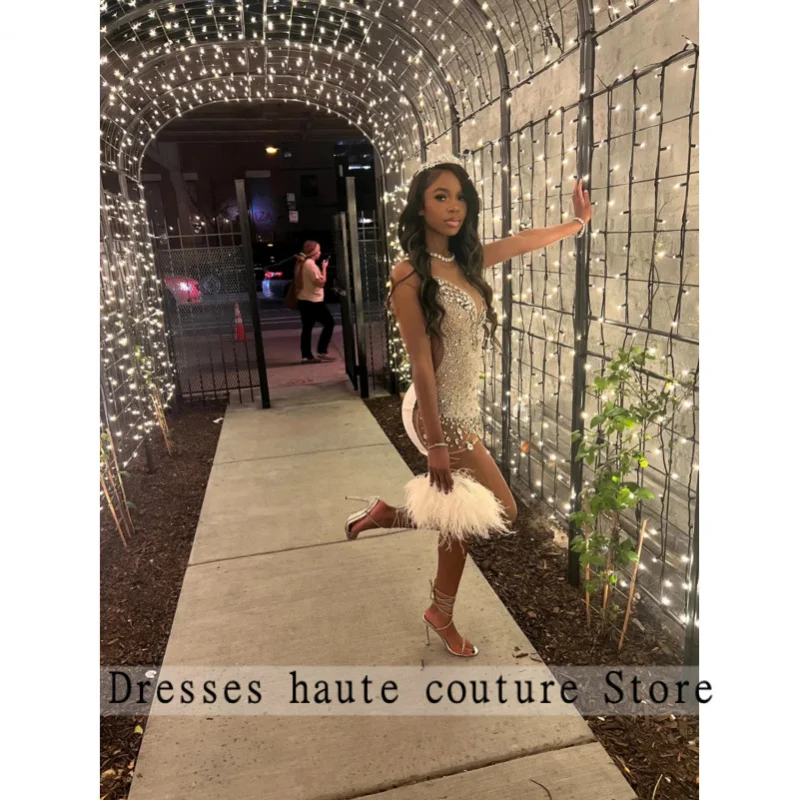 Robes de bal courtes de luxe sexy avec cristaux transparents pour filles noires voir à travers les robes de cocktail afro-américaines fête d'anniversaire Homec