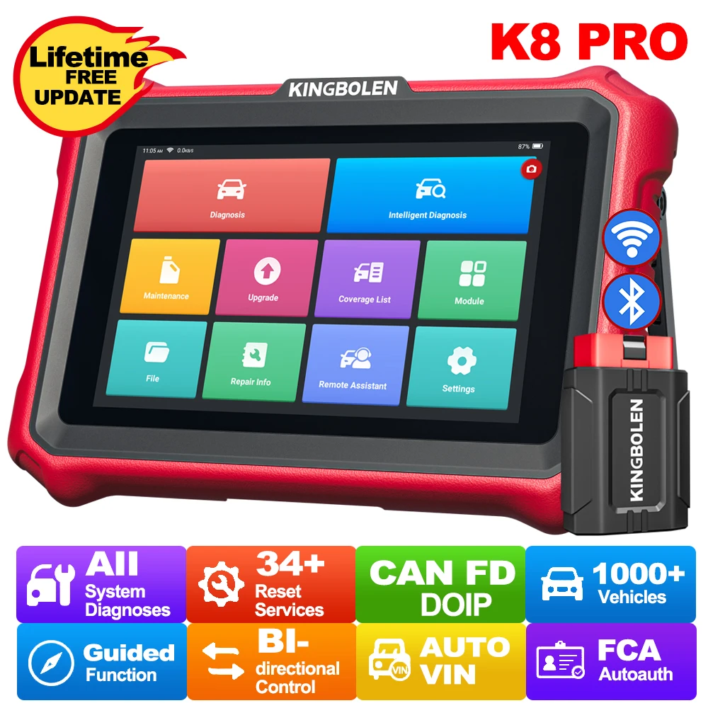 KINGBOLEN K8 PRO tout le système outil de diagnostic de numérisation bidirectionnelle Scanner OBD2 34 + réinitialiser Test actif codage ECU FCA CAN FD & DOIP