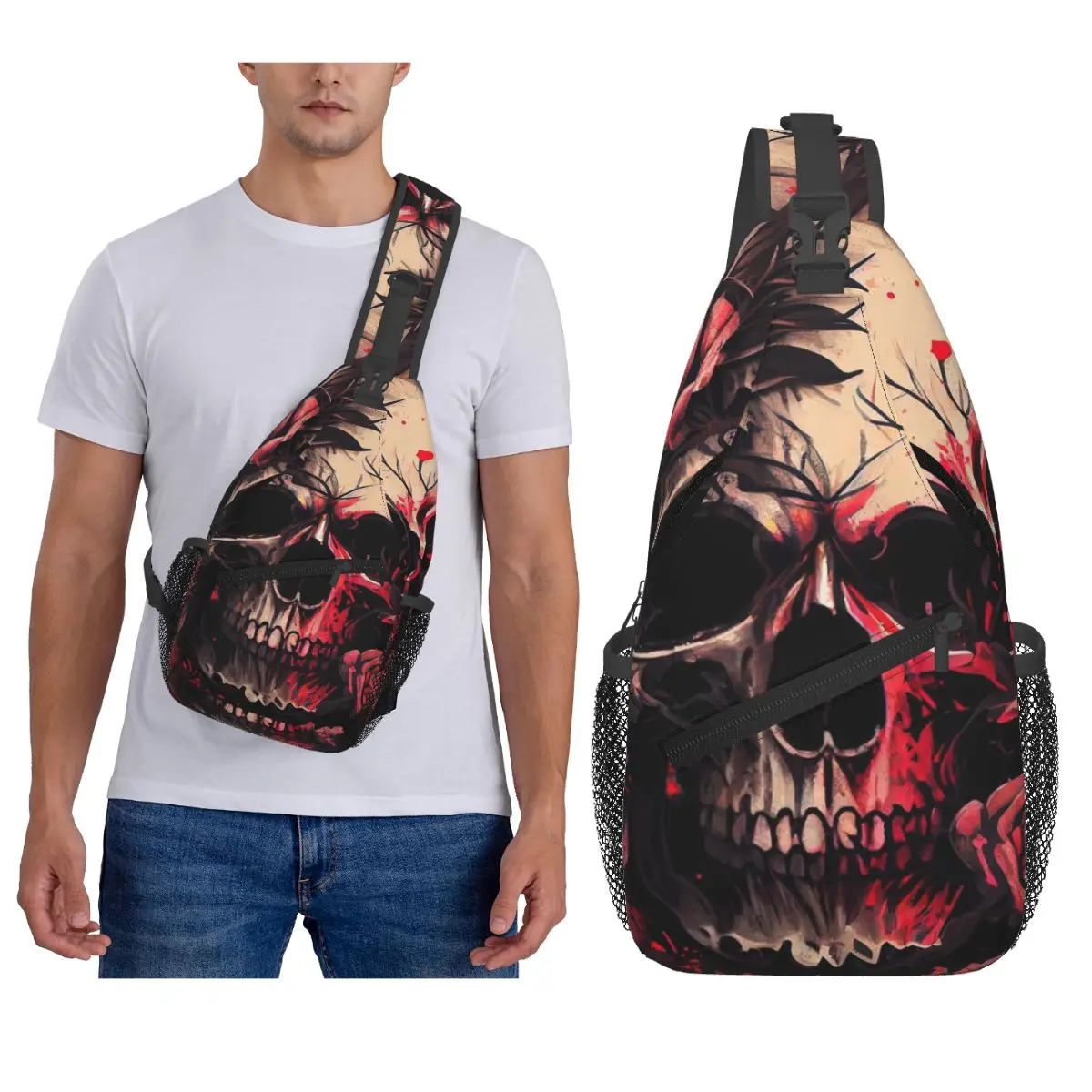 

Fantasy Art Skull Print Chest Bag Men Sling Crossbody Backpack Chest Bag Travel Hiking Daypack Shoulder Bag