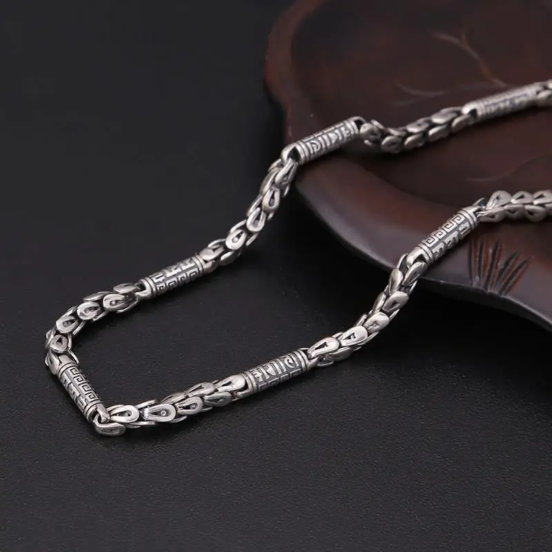 New Domineering Faucet Silver Necklace Men's Retro Style Fashion 6mm Thick Trend Jewelry Accessories