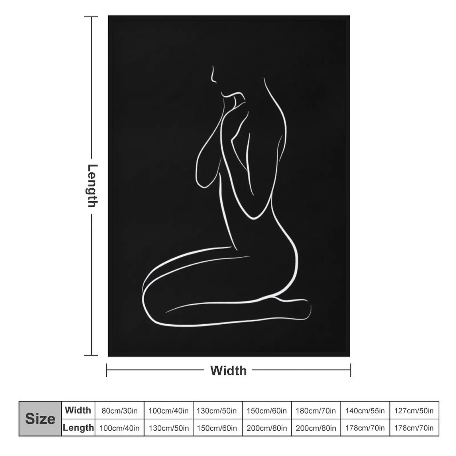 Female Nude Drawing in Black - Reflective Rhea Throw Blanket Custom Comforter Blankets