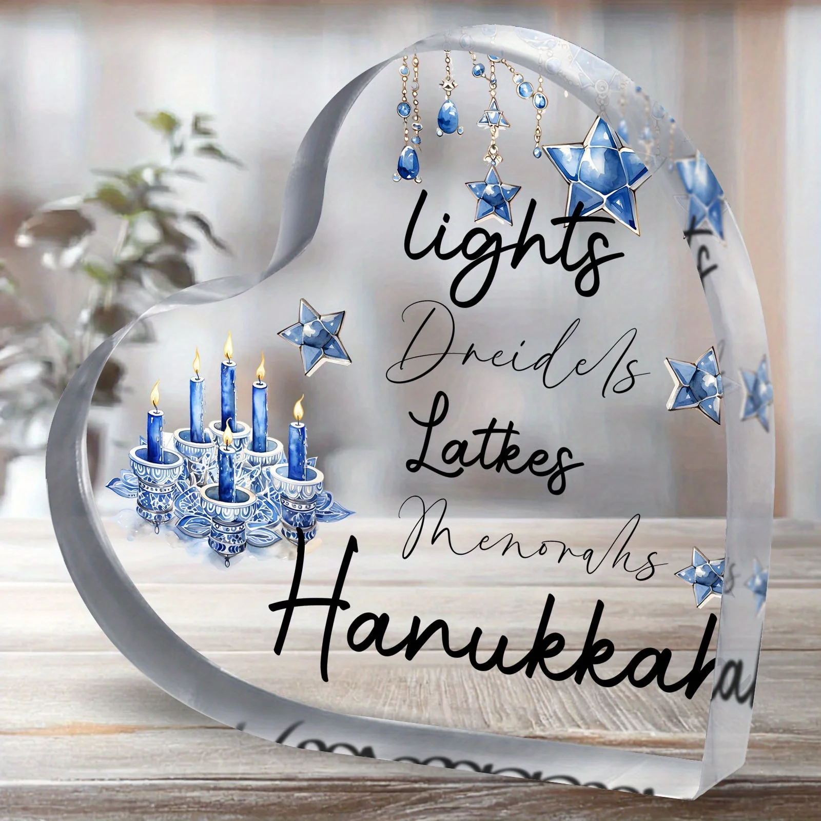CIFBUY Acrylic Plaque Menorah Dreidel Design Unique Office Decor Party Centerpiece Ornament Birthday Gift