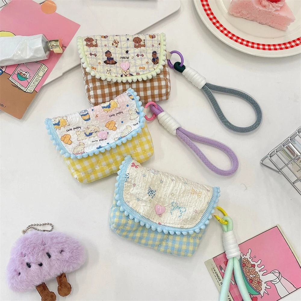 Monedero de dibujos animados lindo, cartera de moda coreana Floral, tarjetero para niñas, bolsa de almacenamiento pequeña