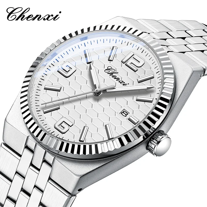 CHENXI High-End Watches For Man Luminous Fashion Minimalist Calendar Circular Dial Stainless Steel Strap Quartz Wristwatches