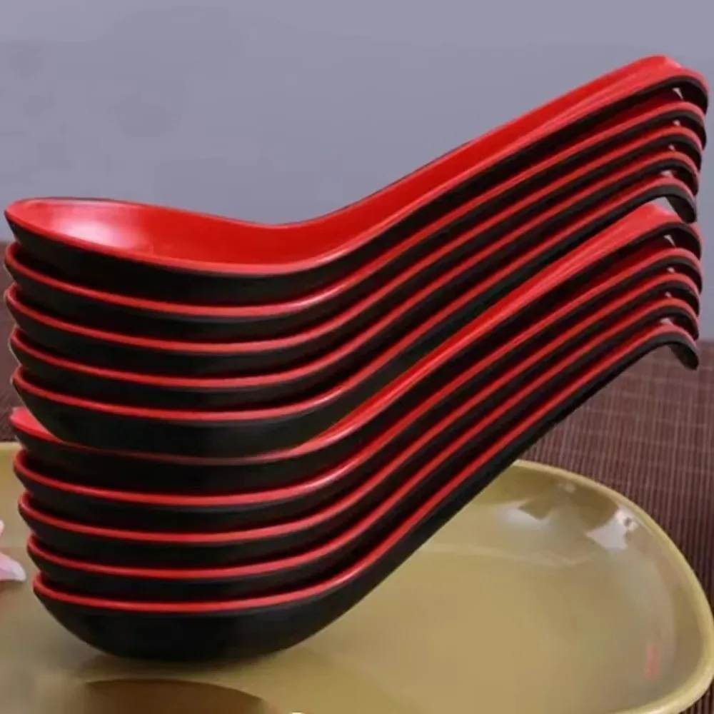 1/5/10pcs Bicolor Soup Spoon Heat-resistant Drop-resistant Rice Spoons With Hook Anti-Shock Ramen Spoon Kitchen Cutlery