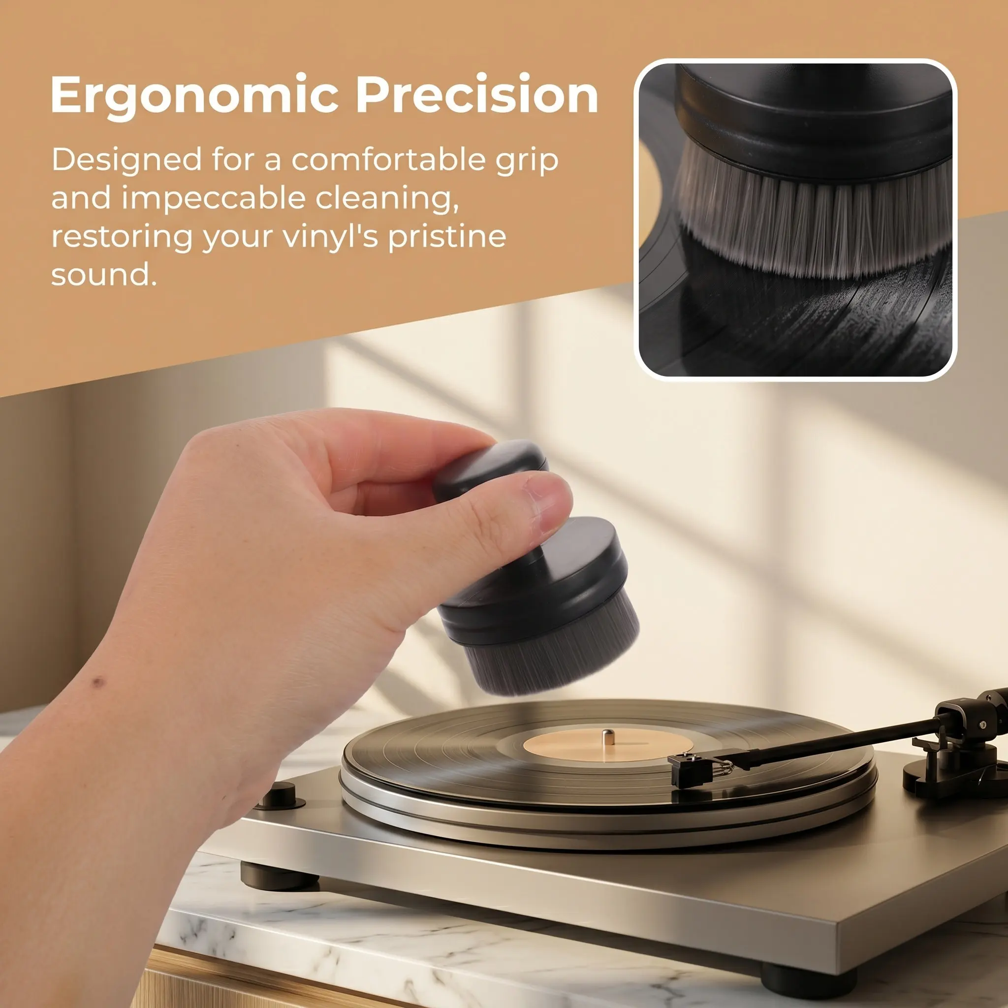 Record Dust Brush Black Handle Hair Anti Static Cleaning Tool for Vinyl Turntable Maintenance Record Brush for Vinyl