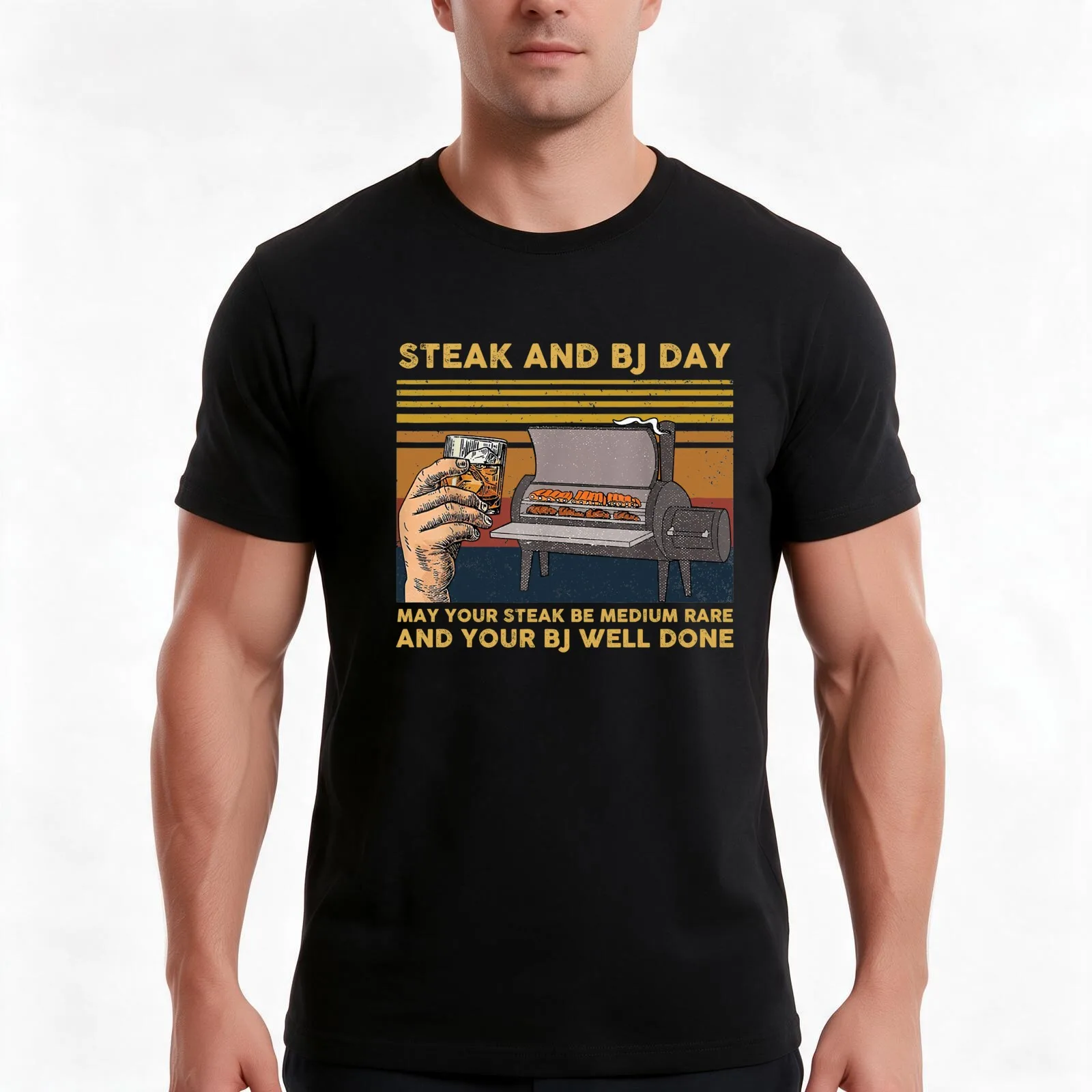 Steak and Bj Day T-Shirt Summer Casual Cotton Tee Oversized Streetwear Tops Vintage Graphic Print Loose Fit Short Sleeve