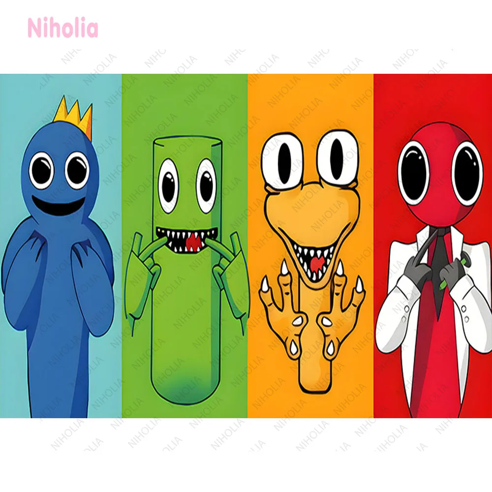 Rainbow Friends Party Round Backdrop Covers Boy Horror Puzzle Game Background Birthday Cylinder Decor Banner Activities Supplies