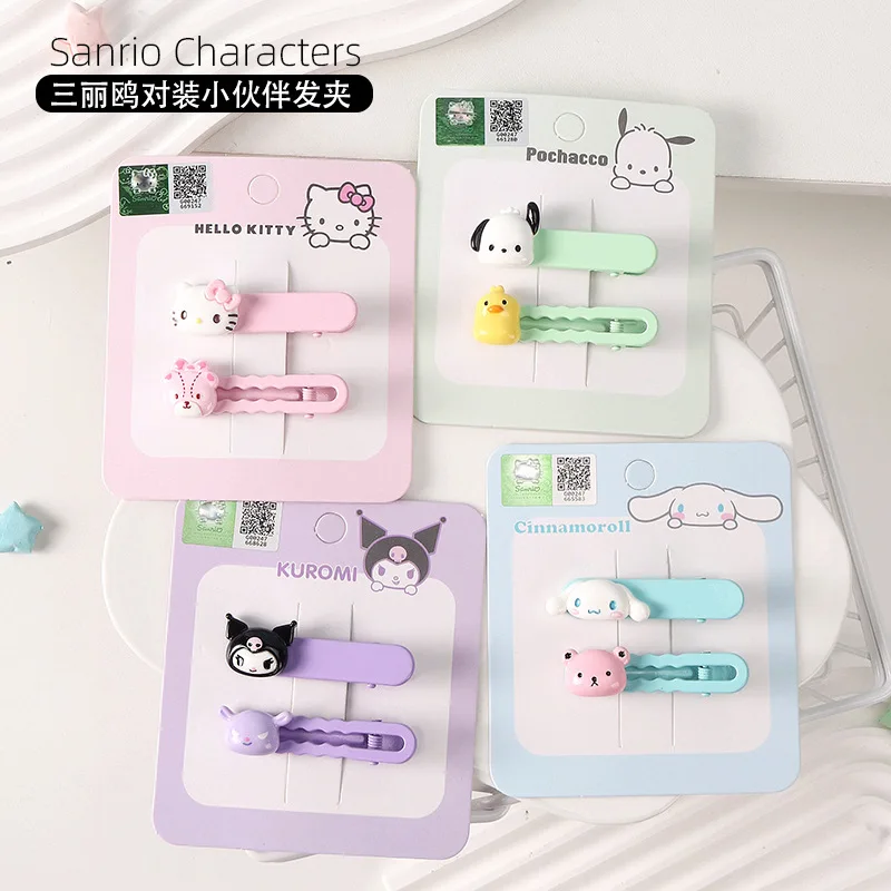 Kawaii Hello Kitty Kuromi My Melody Cartoon Pair of Companion Hair Clips Anime Sanrio Girl's Heart Cute Sweet Bangs Hairpin