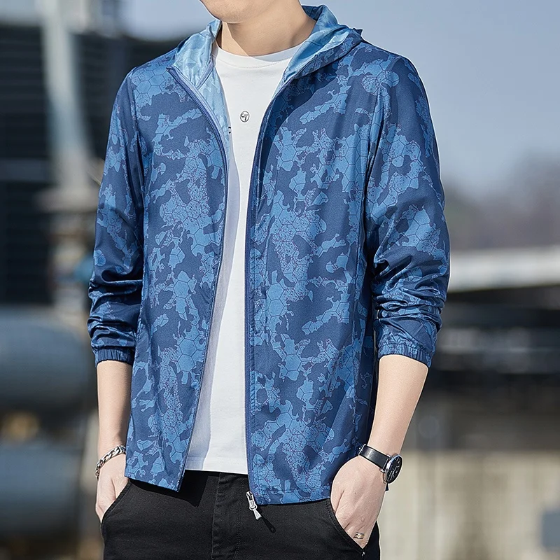 سترة صيفية رجالية بأكمام طويلة من الحرير الثلجي بنمط التمويه للحماية من الشمس، مناسبة للأنشطة الخارجية وركوب الدراجات، تصميم ...