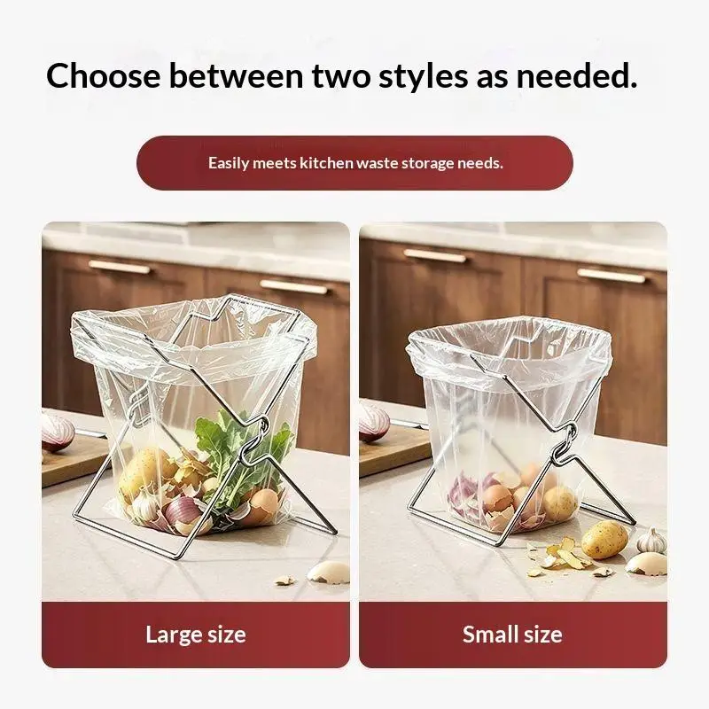 Collapsible Stainless Garbage Bag Support Rack Portable Countertop Holder For Kitchen Waste Bag Organizing