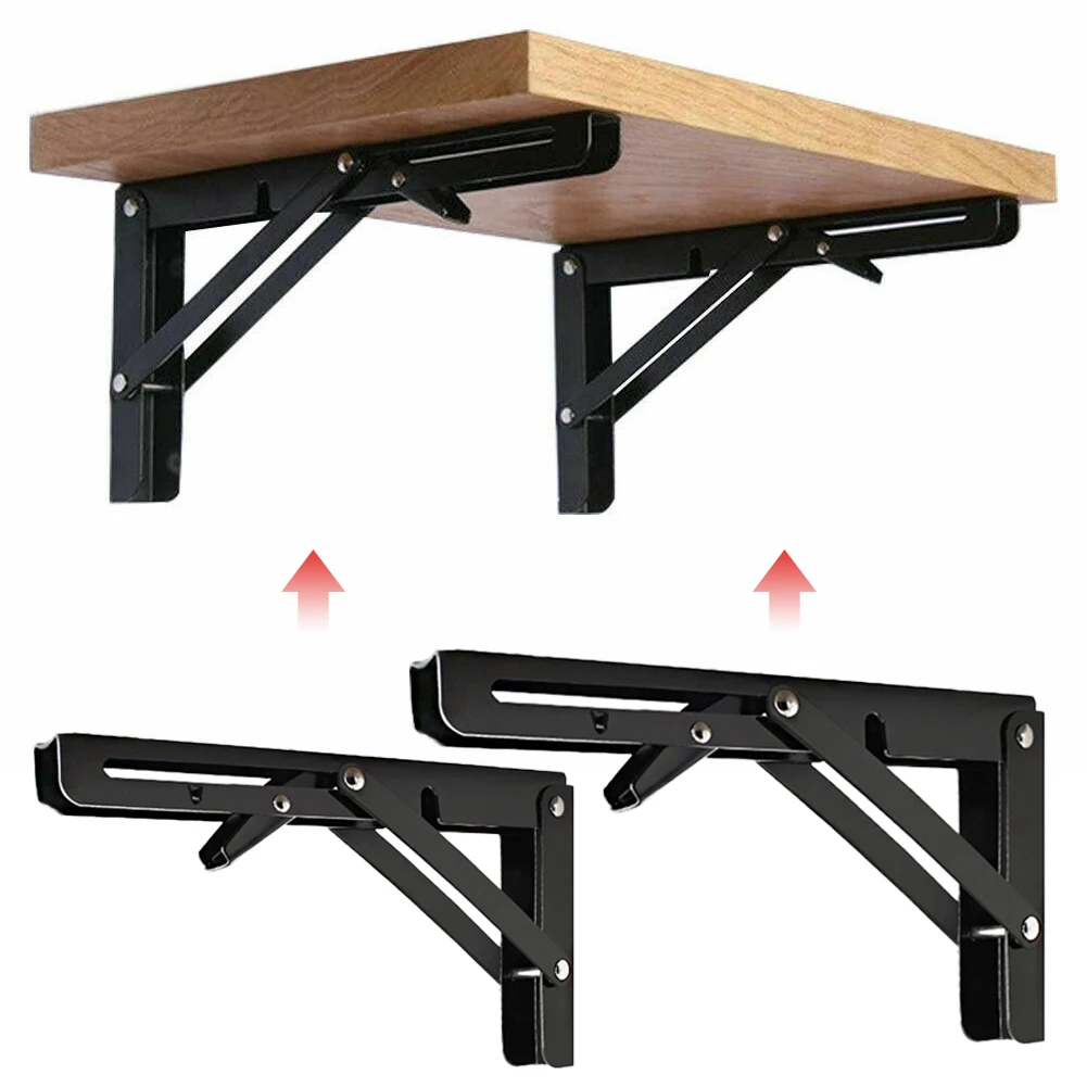 2PCS Black Finish Camper Van Folding-Bracket Table Shelf Interior Accessories for Motorhome Caravan RV Camper Trailer Food Truck