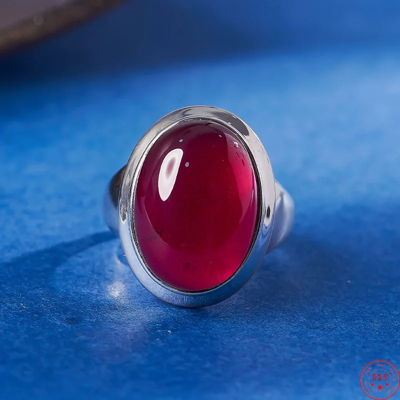 

Кольца из стерлингового серебра S925 для женщин и мужчин, инкрустированные корундом, рубиновым кабошоном, высококачественные кольца на указательный палец, ювелирные изделия, оптовая продажа