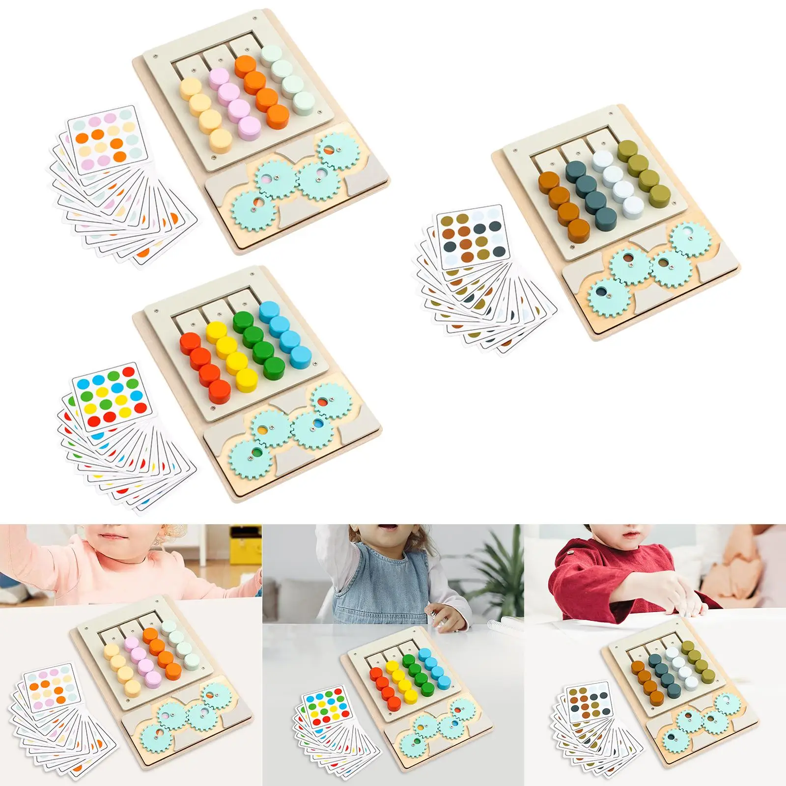 Wooden Slide Puzzle Color Sorting Game Play and Learning Activity Four Colors Slide Matching Toy