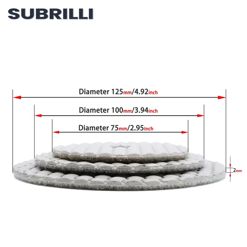 Suqili 3 "/4"/5 "Bantalan Pengkilap Kering Berlian Roda Penyuka Fleksibel Ikatan Resin Hitam Putih untuk Marmer Granit Batu Beton Abrasif