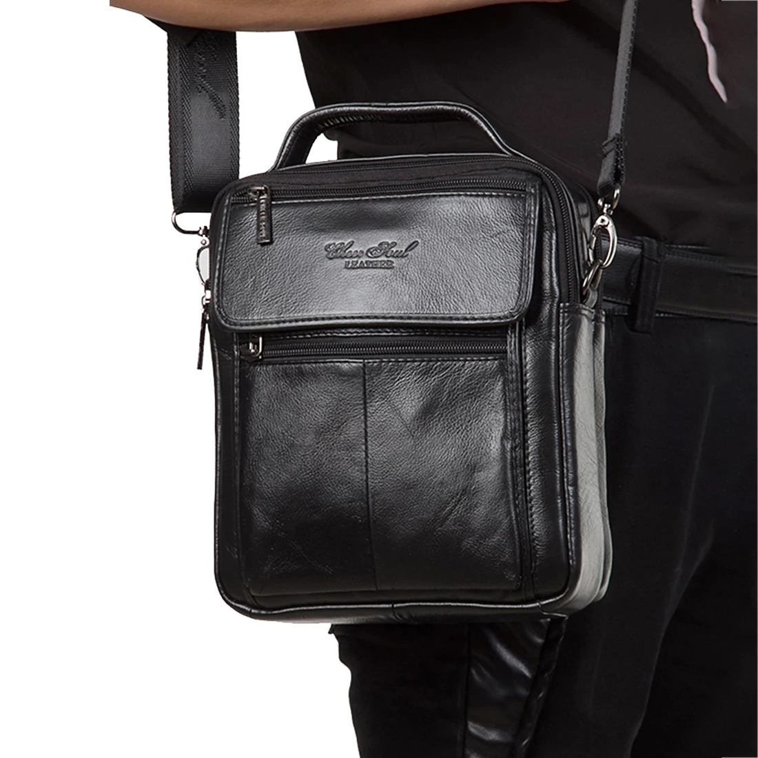 Bolso de hombro cruzado para hombre, Maletín de negocios de cuero genuino, informal, con asa superior