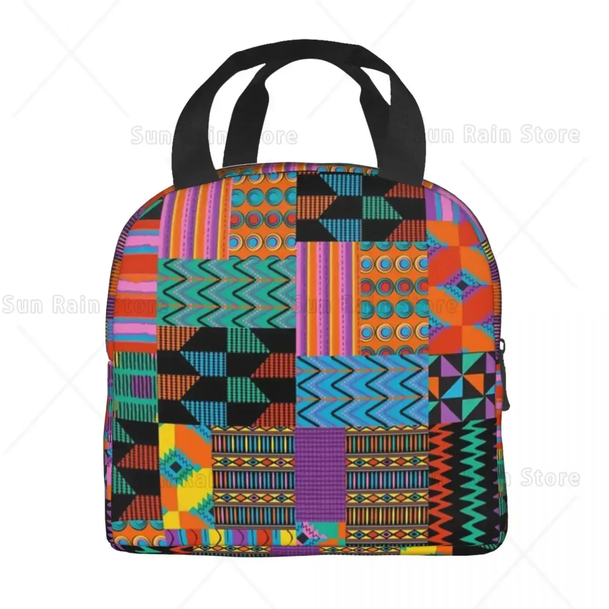 Unique Wax Print Ankara Kente Pattern Insulated Lunch Bags for Women Africa Ethnic Tribal Art Cooler Thermal Bento Box School