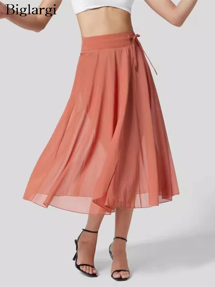 

Summer A-Line High Waist Skirt Women Irregular Split Sexy Fashion Ruffle Pleated Ladies Skirts Loose Casual Woman Midi Skirt